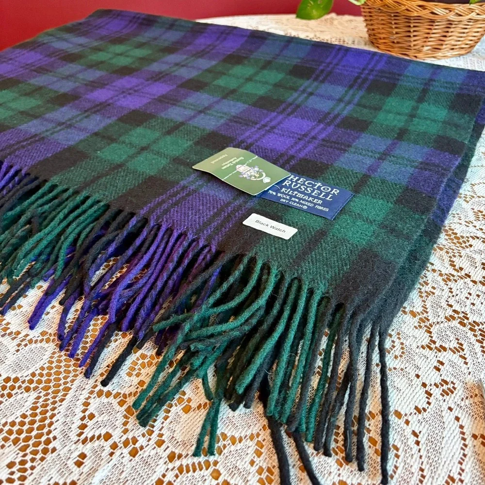 New Hector Russell Black Watch Tartan Wool Blend Throw Blanket 56